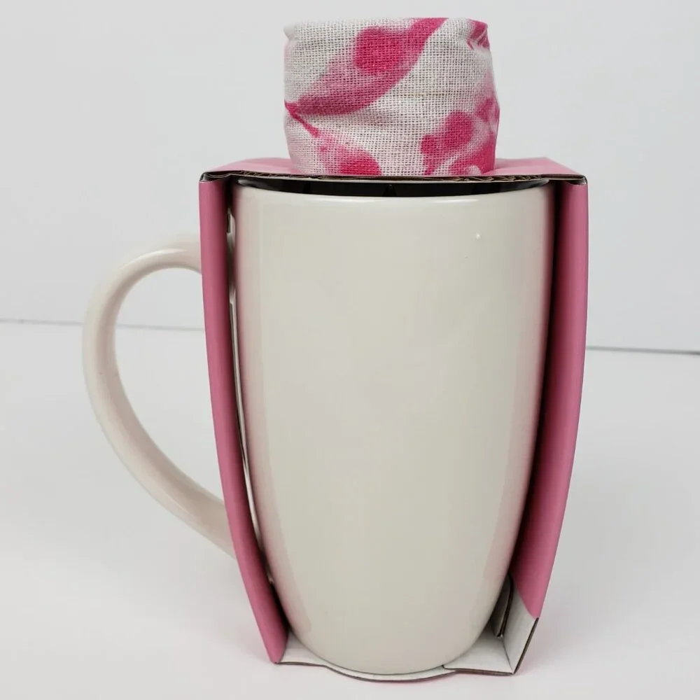 ELUM Pink & White Full Bloom Tea Towel & Mug Set, Spring Hostess Gift Floral NWT - Picture 2 of 6